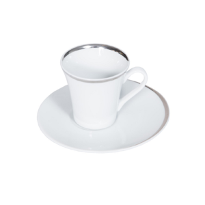 Location de tasse à café éllipse avec soucoupe, conçue pour le plaisir d'une dégustation de café.