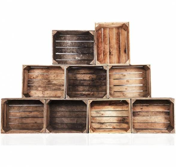 Location de caisses en bois, ils peuvent être utilisées pour le rangement, la décoration ou l'affichage.